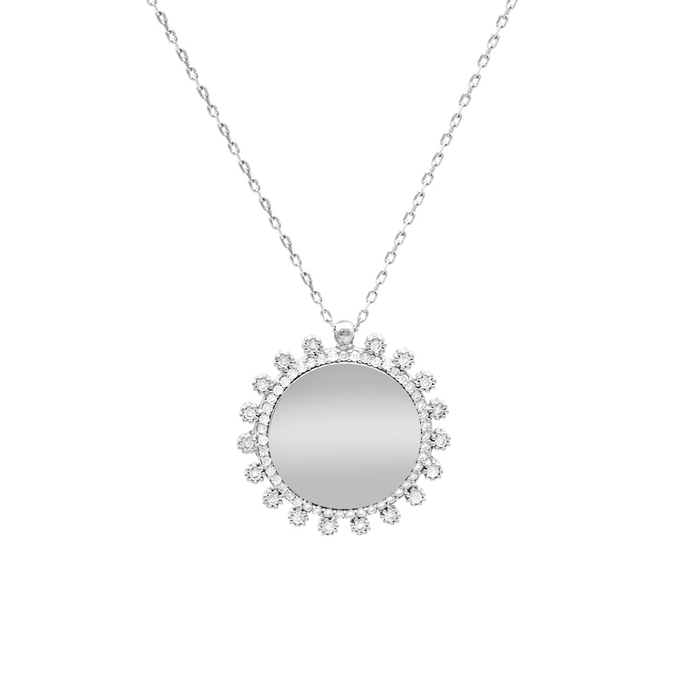 Zirkon Taşlı Güneş Tasarım Gümüş Renk İsme Özel Yazılı 925 Ayar Gümüş Kadın Kolye - 6