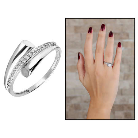 Zirkon Taşlı Helezon Tasarım 925 Ayar Gümüş Bayan Yüzük - Tesbihane