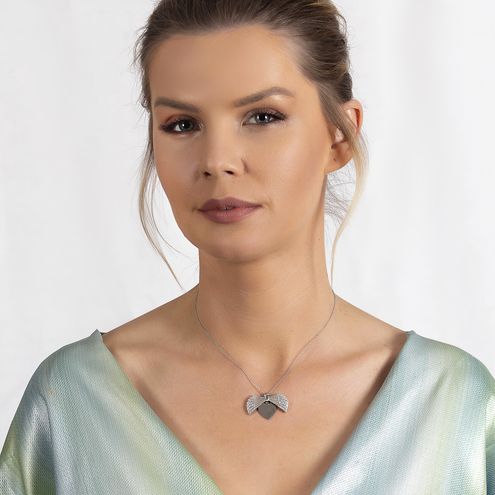 Zirkon Taşlı İstiridye Tasarım İsme Özel Yazılı 925 Ayar Gümüş Kadın Kolye - 4