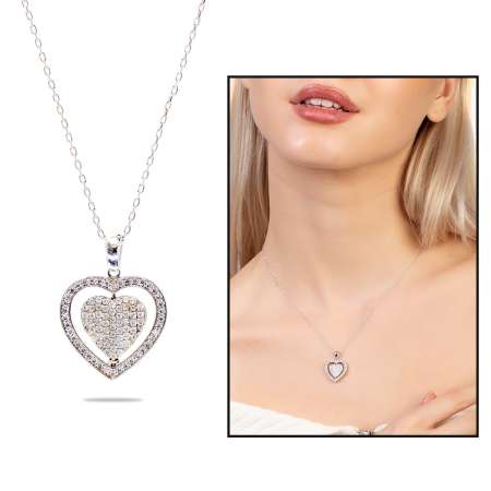 Zirkon Taşlı Kalp Model Gümüş Renk İsme Özel Yazılı 925 Ayar Gümüş Kadın Kolye - Tesbihane
