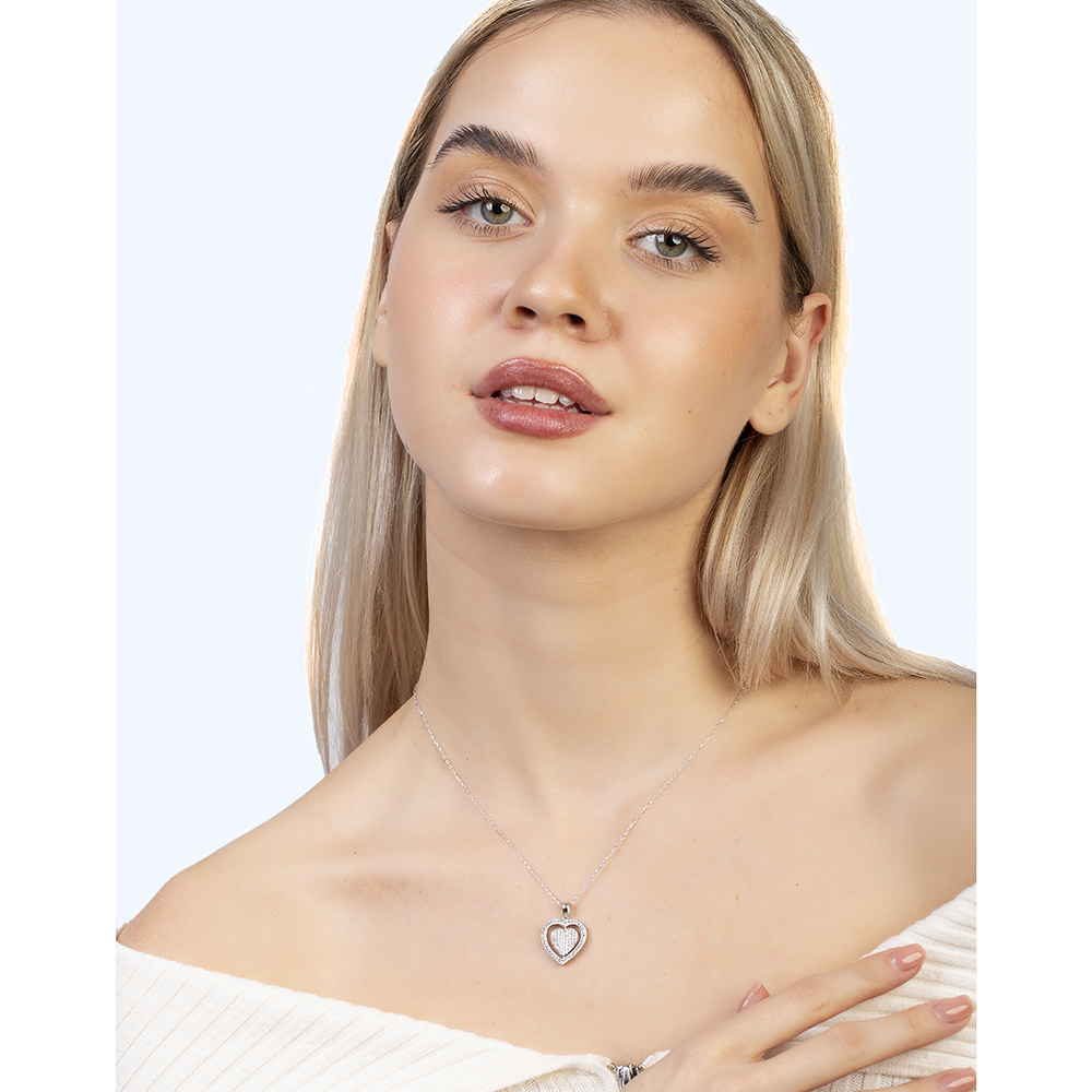 Zirkon Taşlı Kalp Model Gümüş Renk İsme Özel Yazılı 925 Ayar Gümüş Kadın Kolye - 3