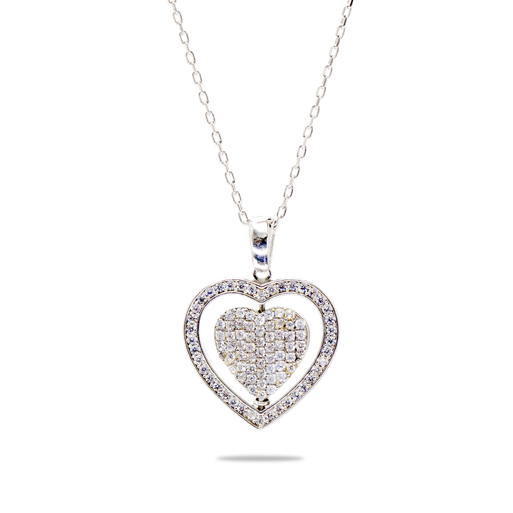 Zirkon Taşlı Kalp Model Gümüş Renk İsme Özel Yazılı 925 Ayar Gümüş Kadın Kolye - 2