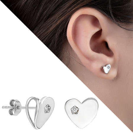 Zirkon Taşlı Kalp Tasarım 925 Ayar Gümüş Tektaş Küpe - Tesbihane