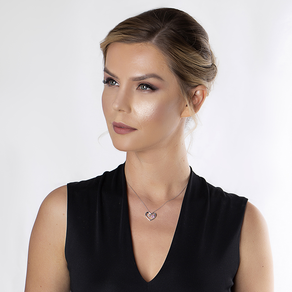 Zirkon Taşlı Kalp Tasarım Eros Temalı 925 Ayar Gümüş Kolye - 2