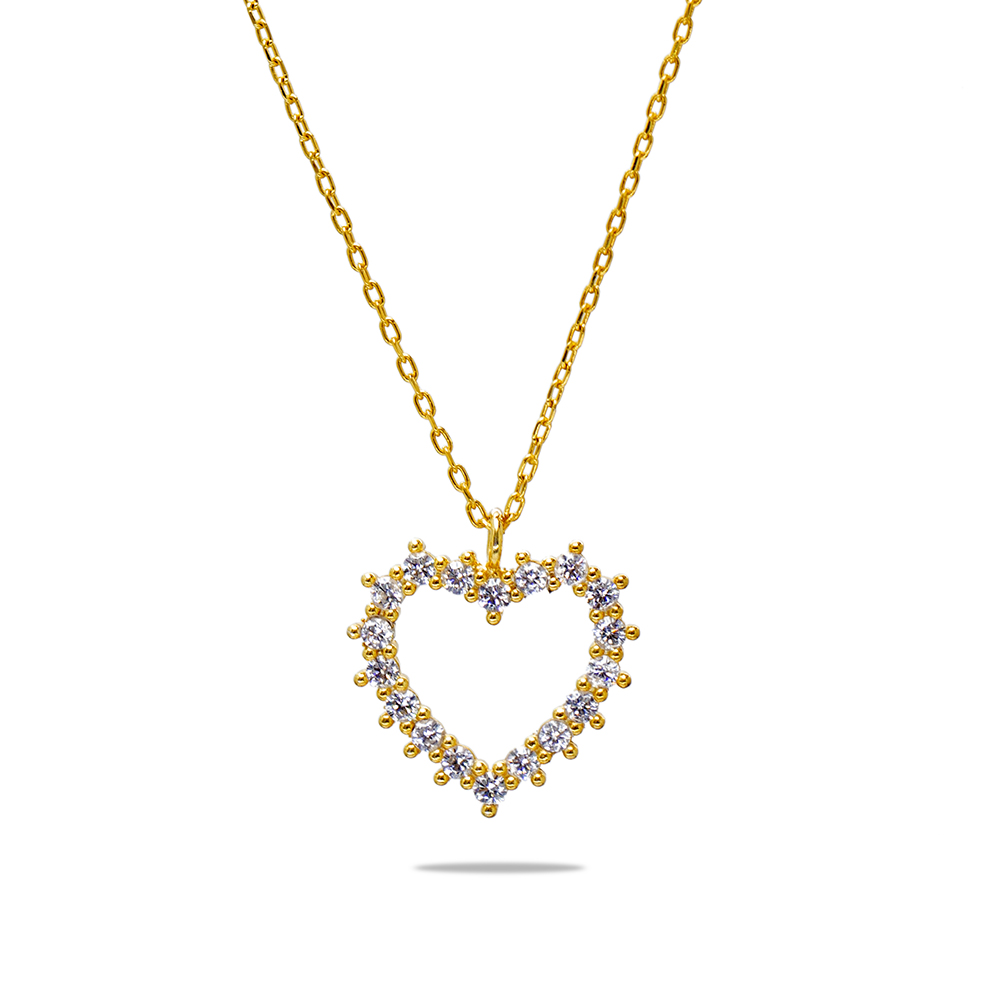 Zirkon Taşlı Kalp Tasarım Altın Renk 925 Ayar Gümüş Kadın Kolye - 2