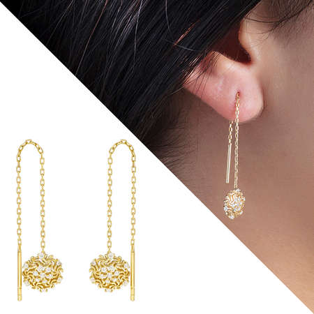 Zirkon Taşlı Kar Tanesi Gold Renk 925 Ayar Gümüş Sallantılı Küpe - Tesbihane