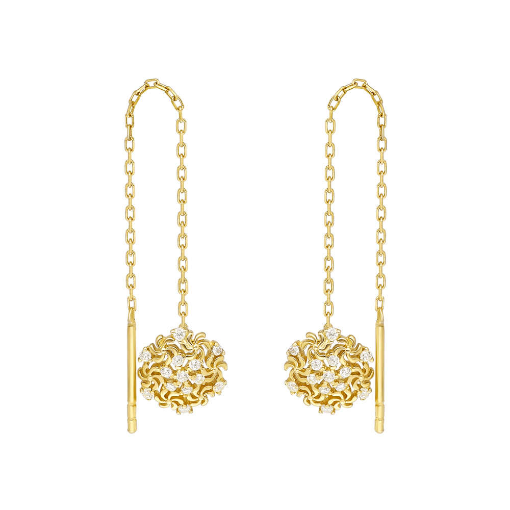 Zirkon Taşlı Kar Tanesi Gold Renk 925 Ayar Gümüş Sallantılı Küpe - 3