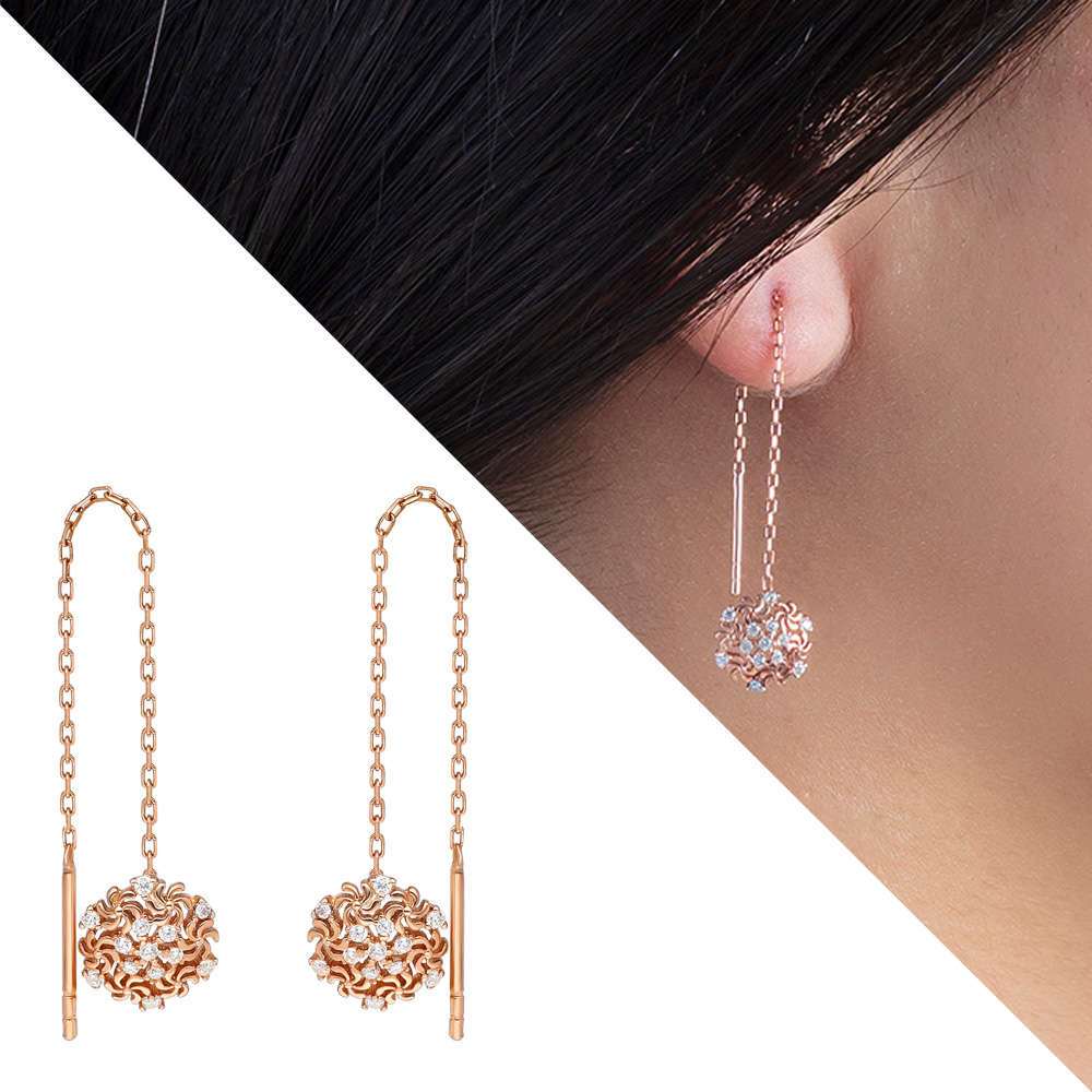 Zirkon Taşlı Kar Tanesi Rose Renk 925 Ayar Gümüş Sallantılı Küpe - 1
