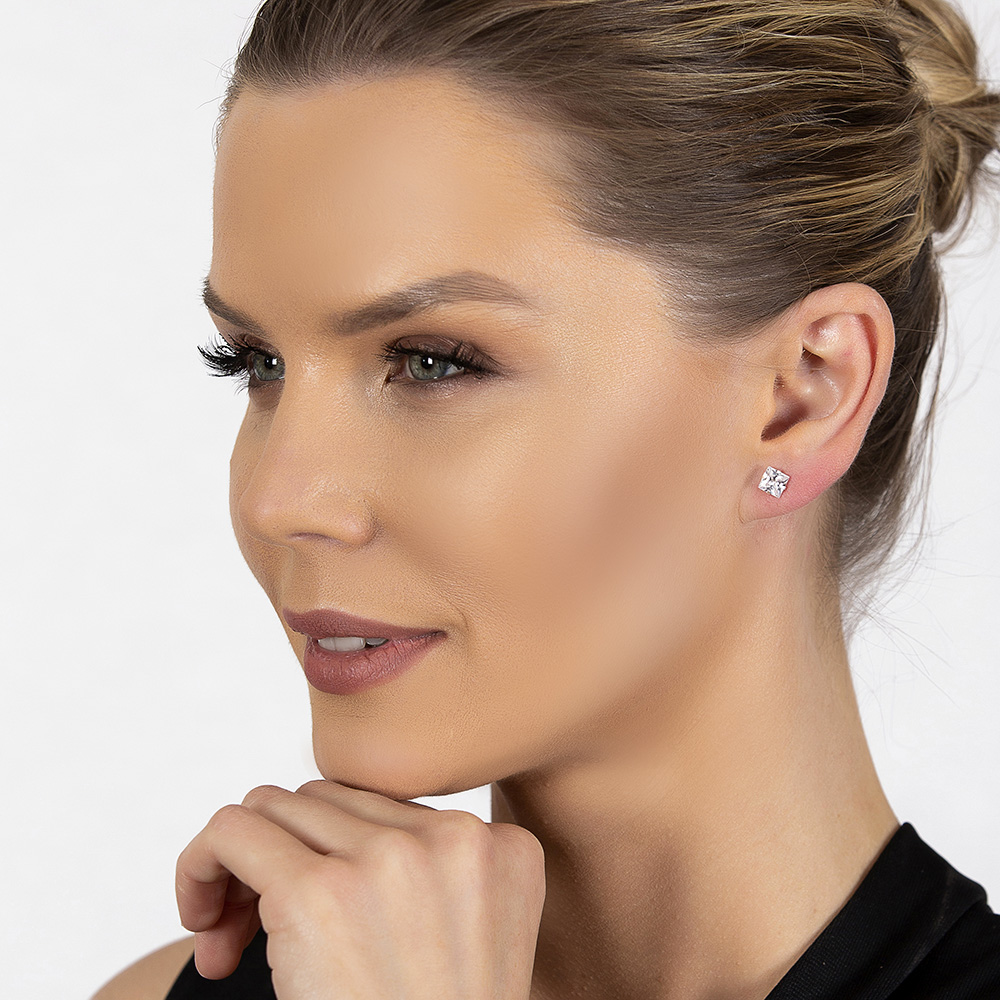 Zirkon Taşlı Kare Tasarım 925 Ayar Gümüş Kadın Küpe - 4