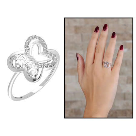 Zirkon Taşlı Kelebek Tasarım 925 Ayar Gümüş Bayan Yüzük - Tesbihane