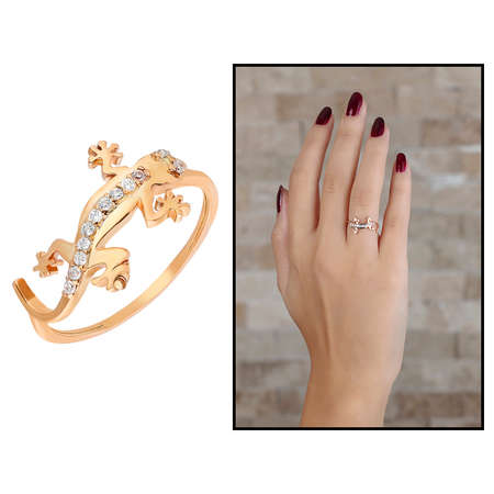 Zirkon Taşlı Kertenkele Tasarım Rose Renk 925 Ayar Gümüş Bayan Yüzük - Tesbihane