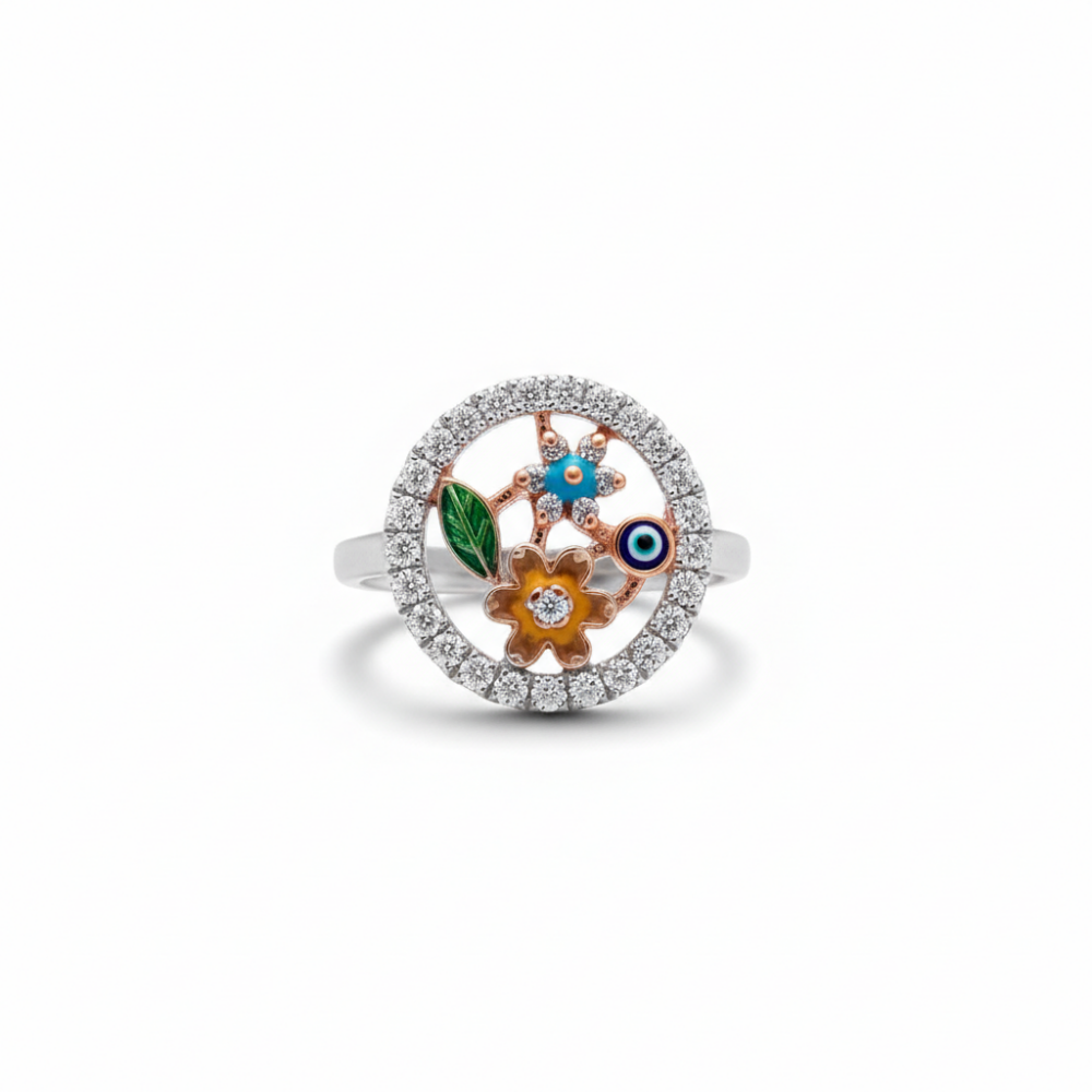 Zirkon Taşlı Kır Bahçesi Tasarım 925 Ayar Gümüş Bayan Yüzük - 4