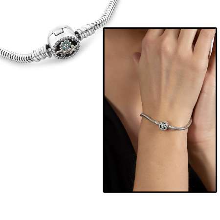 Zirkon Taşlı Kır Çiçeği Tasarım 925 Ayar Gümüş Pandora Kadın Bileklik - Tesbihane