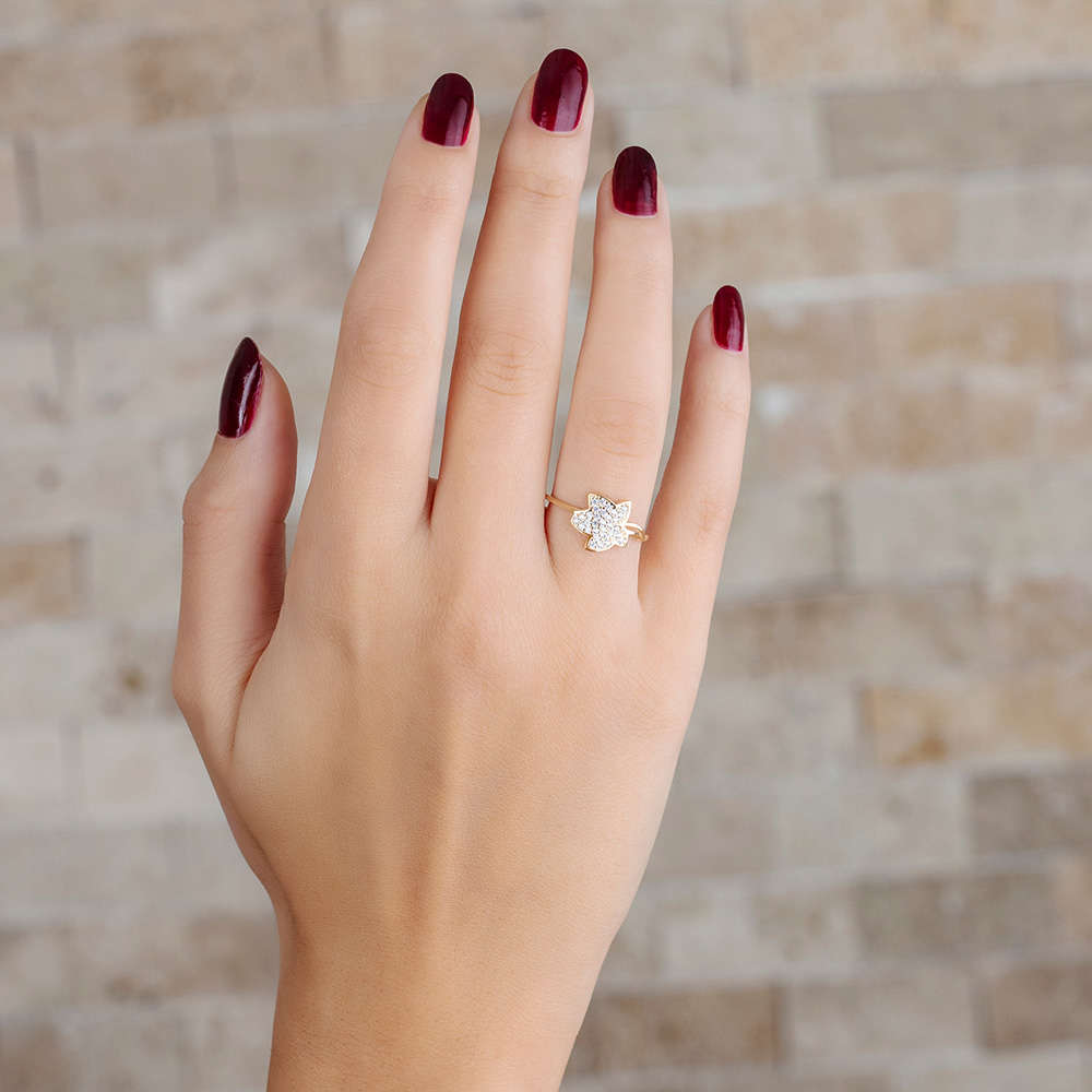 Zirkon Taşlı Kır Çiçeği Tasarım Altın Renk 925 Ayar Gümüş Bayan Yüzük - 3