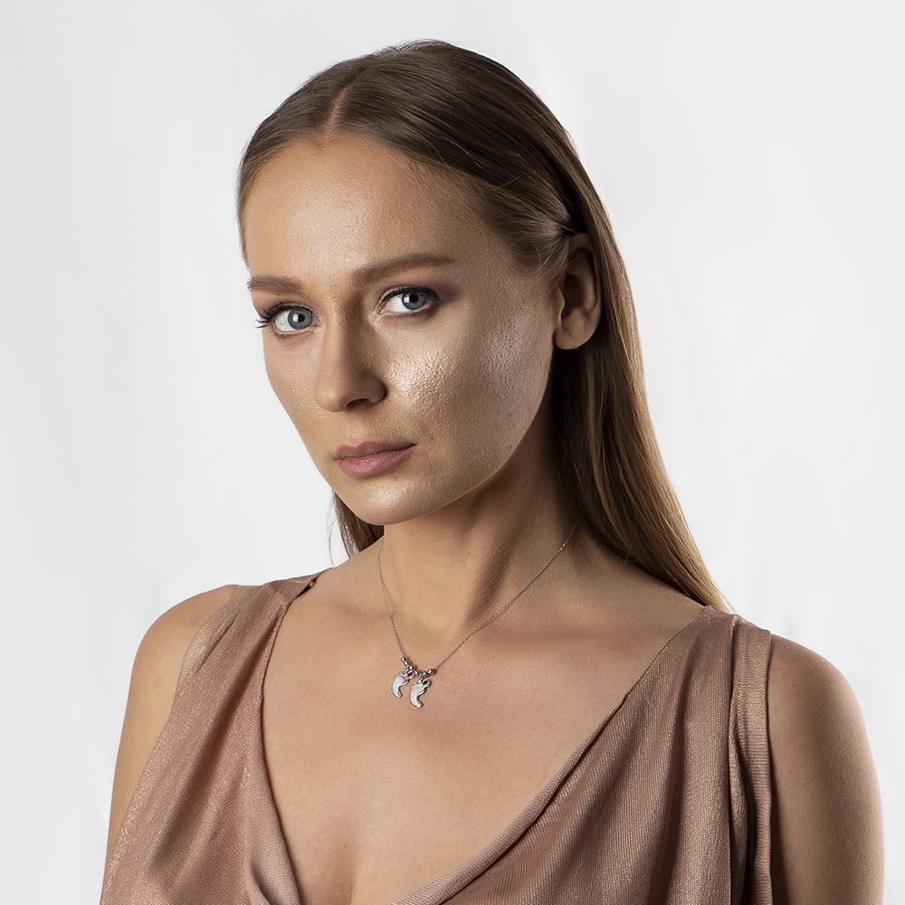 Zirkon Taşlı İsme Özel Yazılı 925 Ayar Gümüş Bebek Ayak İzi Kolye - 7