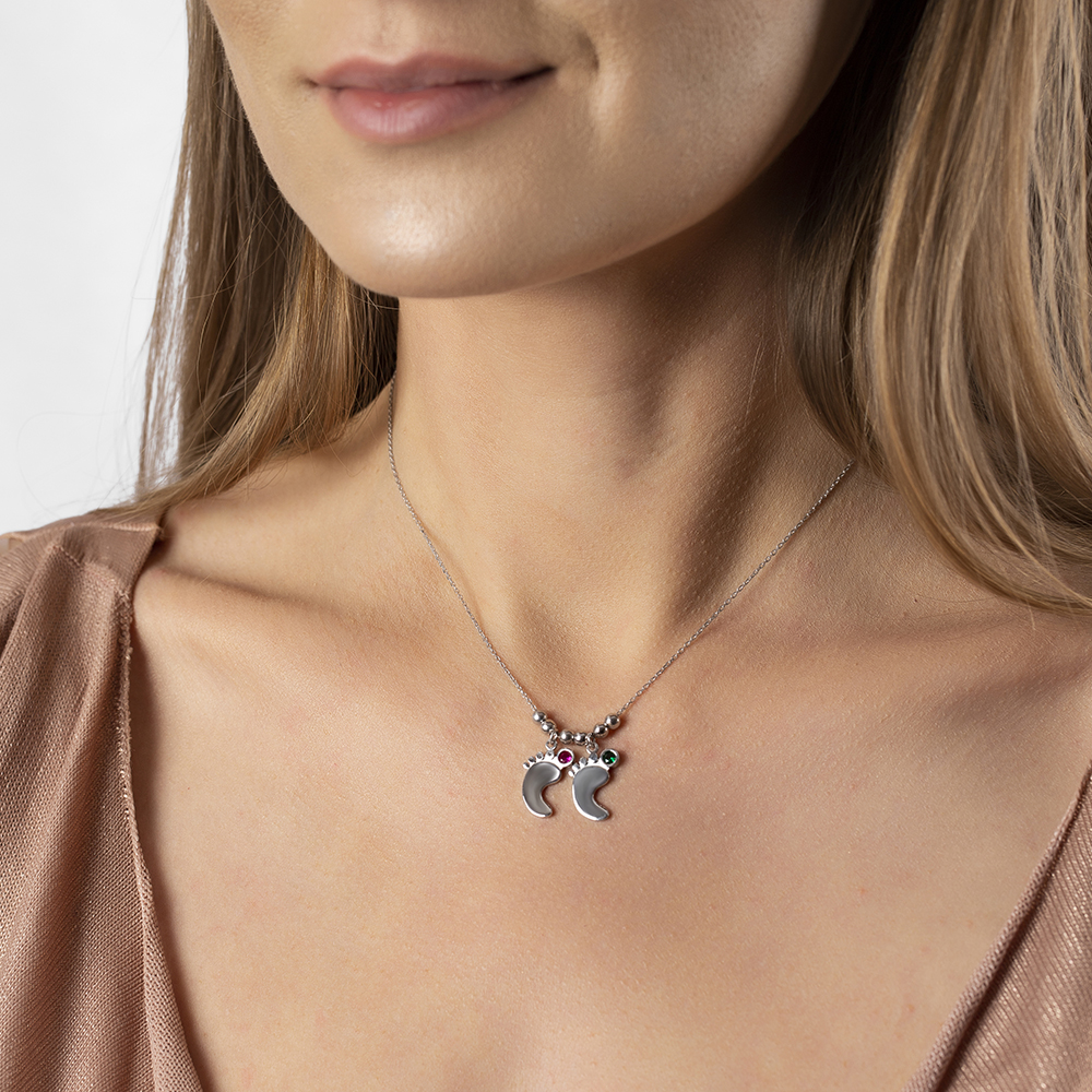 Zirkon Taşlı İsme Özel Yazılı 925 Ayar Gümüş Bebek Ayak İzi Kolye - 9