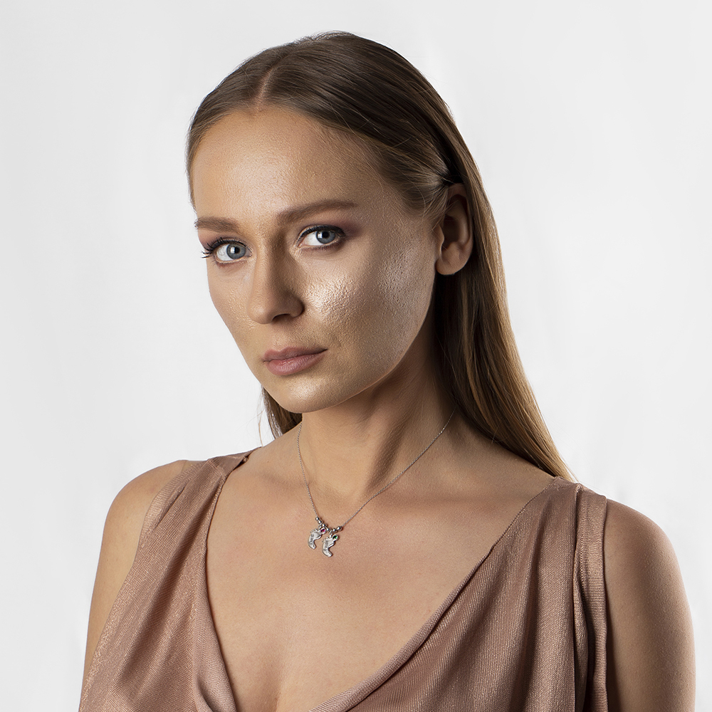 Zirkon Taşlı İsme Özel Yazılı 925 Ayar Gümüş Bebek Ayak İzi Kolye - 2