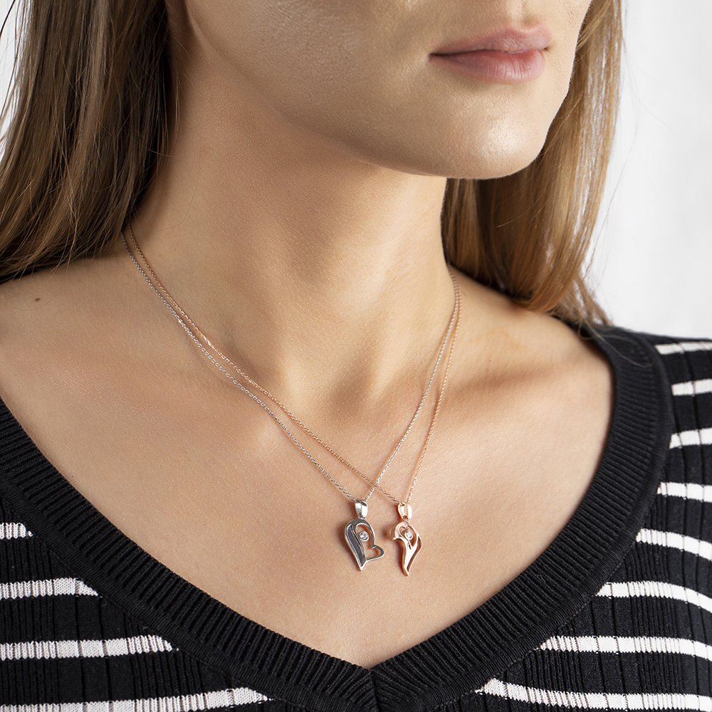 Zirkon Taşlı İsme Özel Yazılı 925 Ayar Gümüş Kalbimin Yarısı Kolye - 6