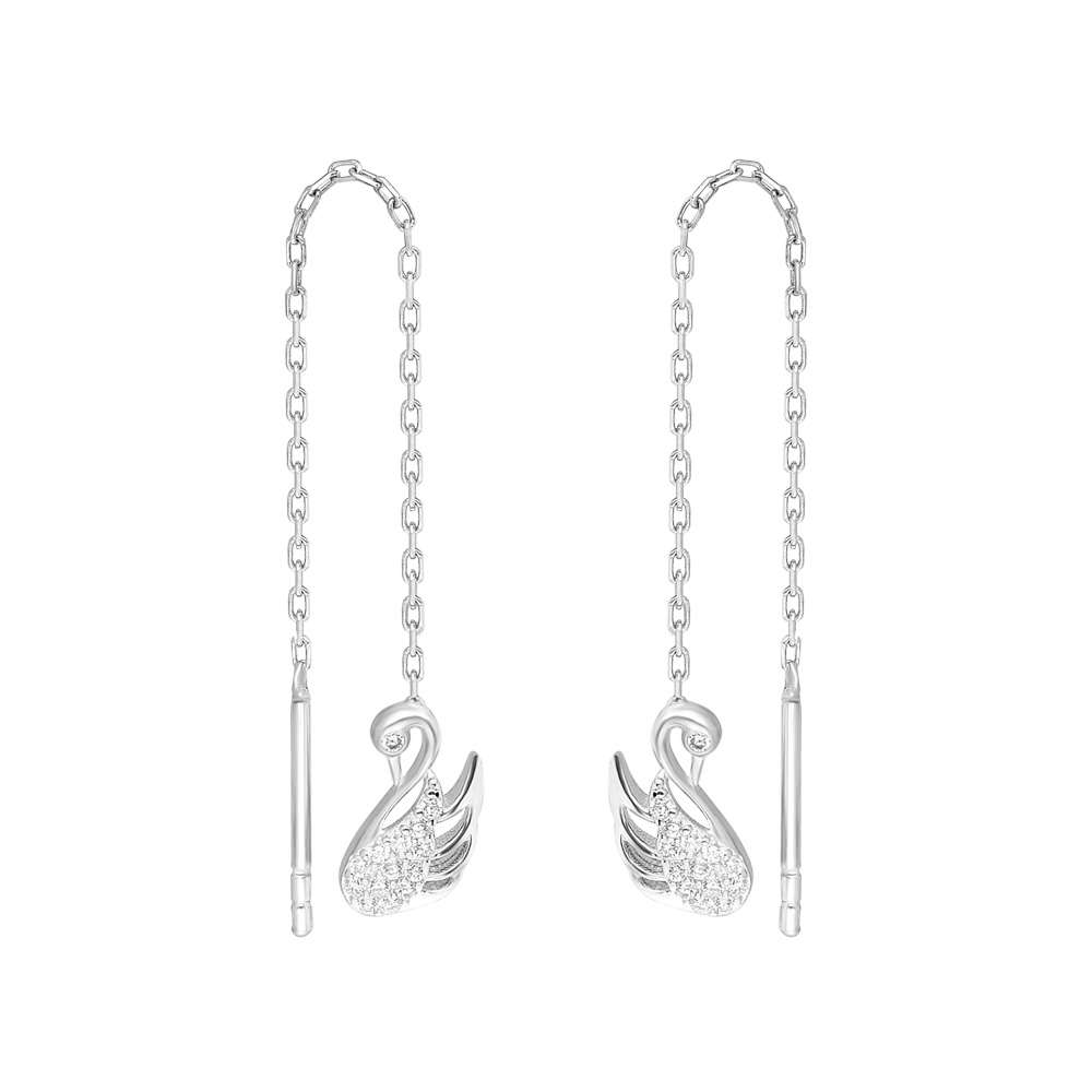 Zirkon Taşlı Kuğu Tasarım 925 Ayar Gümüş Sallantılı Küpe - 3