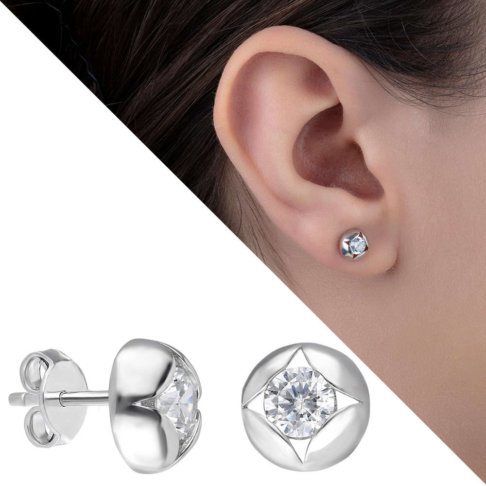 Zirkon Taşlı Küre Tasarım 925 Ayar Gümüş Küpe - 1