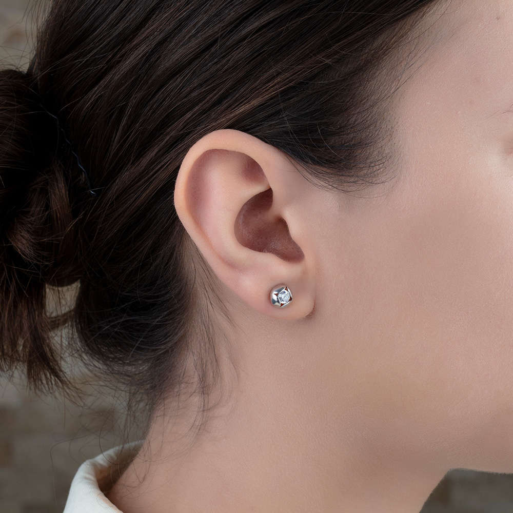 Zirkon Taşlı Küre Tasarım 925 Ayar Gümüş Küpe - 2