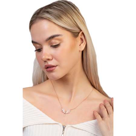 Zirkon Taşlı Melek Tasarım Rose Renk 925 Ayar Gümüş Kadın Kolye - Tesbihane