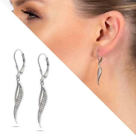 Zirkon Taşlı Modern Tasarım 925 Ayar Gümüş Kadın Küpe - Tesbihane