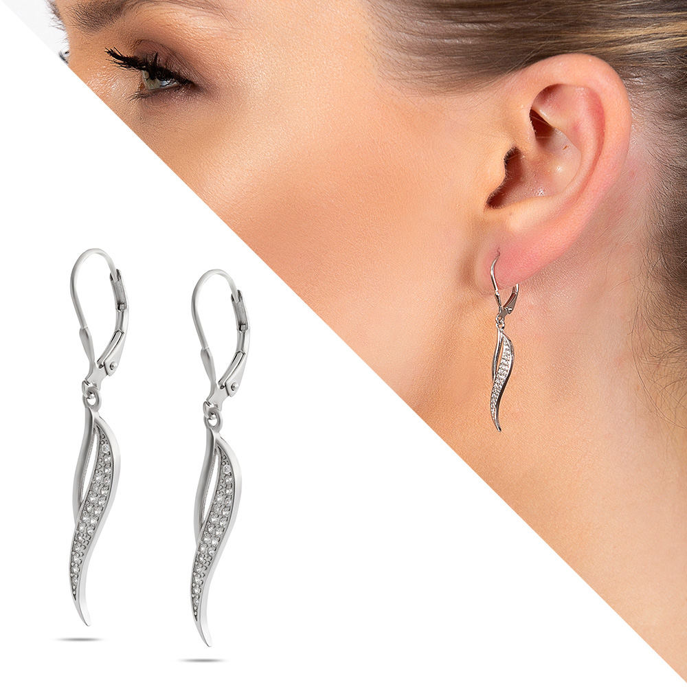 Zirkon Taşlı Modern Tasarım 925 Ayar Gümüş Kadın Küpe - 1