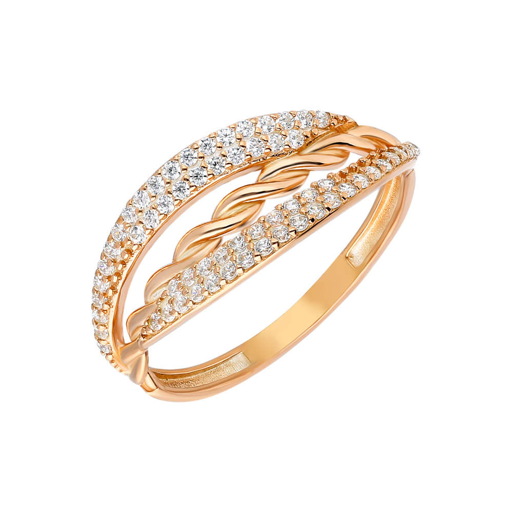 Zirkon Taşlı Örgü Tasarım Rose Renk 925 Ayar Gümüş Bayan Yüzük - 2