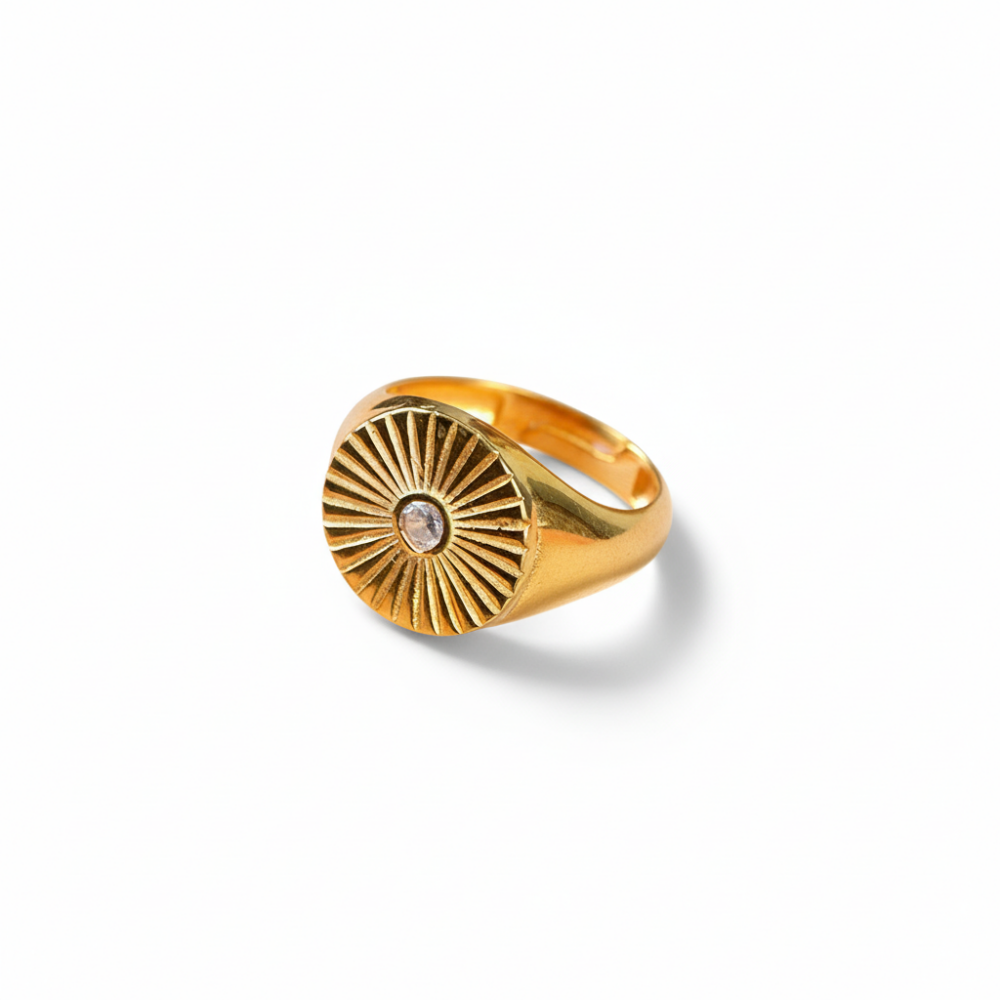 Zirkon Taşlı Papatya Tasarım Altın Renk Ayarlanabilir Ölçü 925 Ayar Gümüş Kadın Tektaş Yüzük - 4