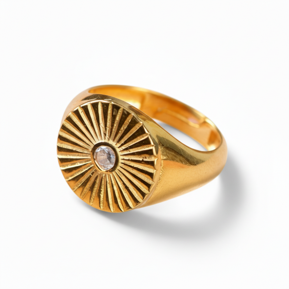 Zirkon Taşlı Papatya Tasarım Altın Renk Ayarlanabilir Ölçü 925 Ayar Gümüş Kadın Tektaş Yüzük - 4