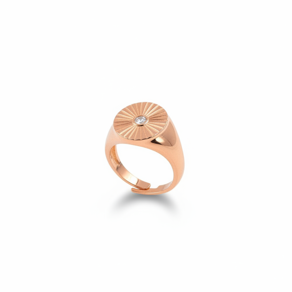 Zirkon Taşlı Papatya Tasarım Rose Renk Ayarlanabilir Ölçü 925 Ayar Gümüş Kadın Tektaş Yüzük - 4