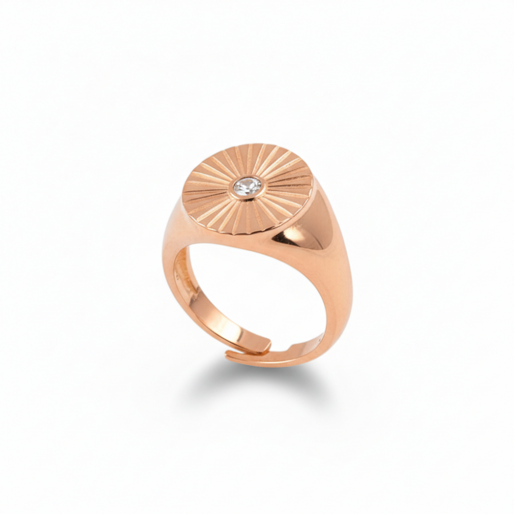 Zirkon Taşlı Papatya Tasarım Rose Renk Ayarlanabilir Ölçü 925 Ayar Gümüş Kadın Tektaş Yüzük - 4