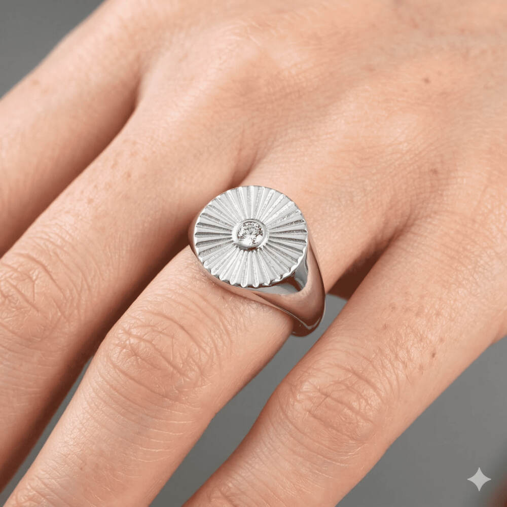 Zirkon Taşlı Papatya Tasarım Gümüş Renk Ayarlanabilir Ölçü 925 Ayar Gümüş Kadın Tektaş Yüzük - 4