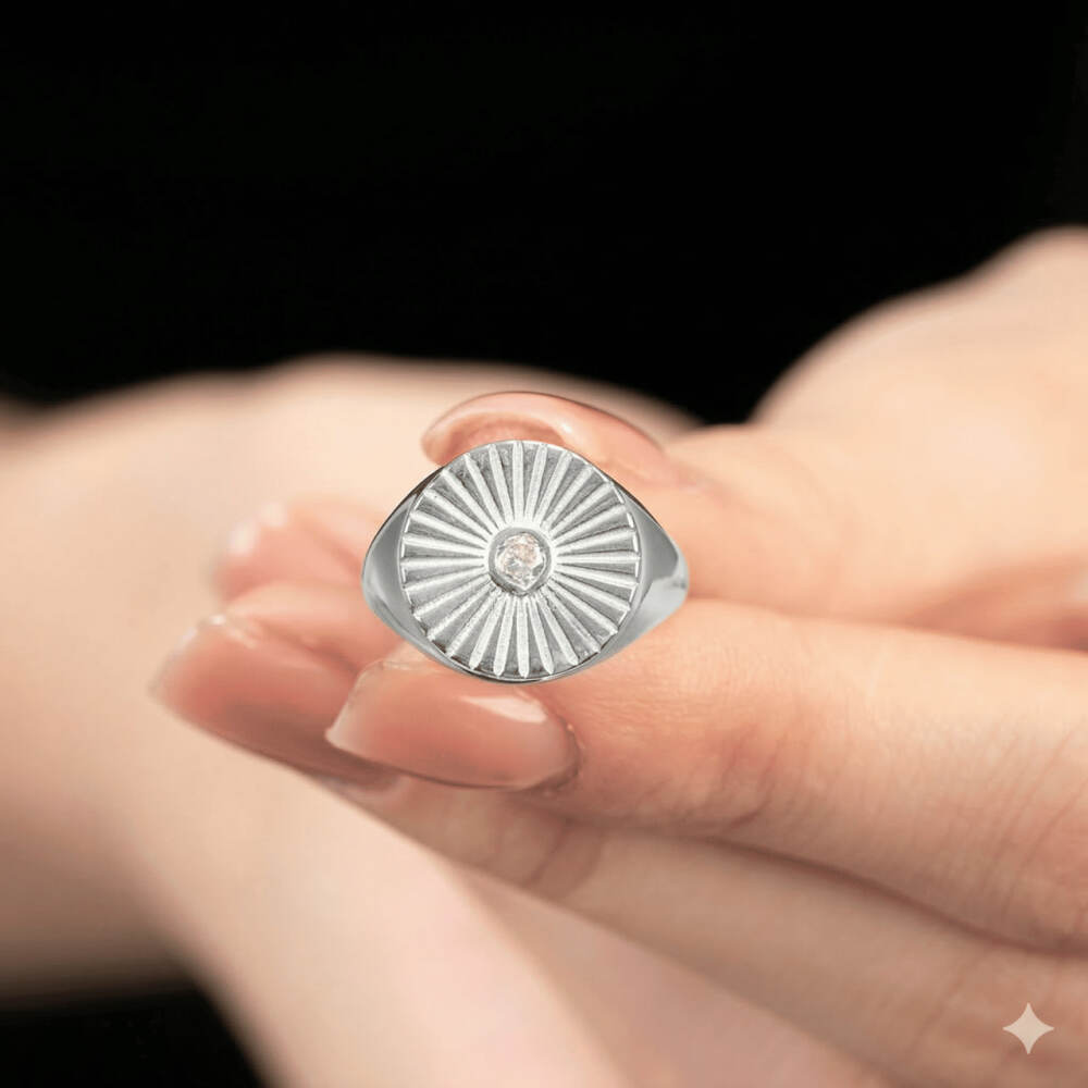 Zirkon Taşlı Papatya Tasarım Gümüş Renk Ayarlanabilir Ölçü 925 Ayar Gümüş Kadın Tektaş Yüzük - 5