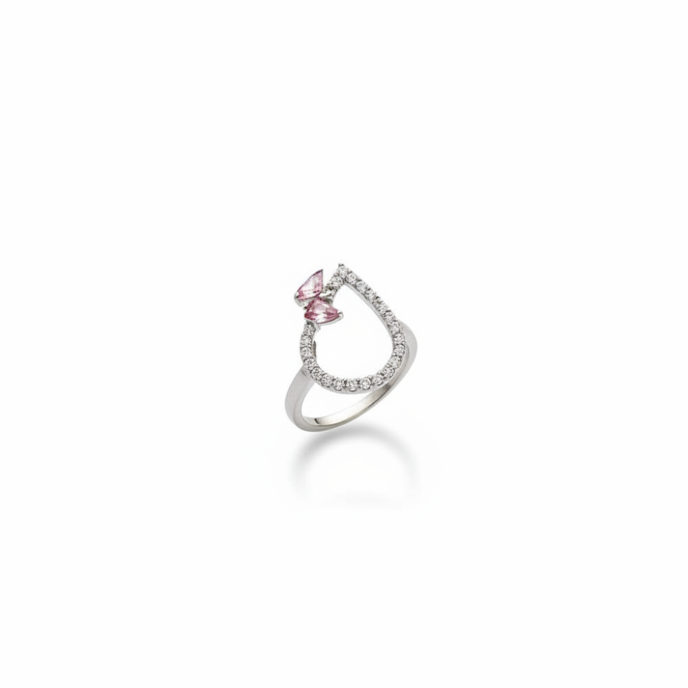 Zirkon Taşlı Pembe Mineli Damla Model Kelebek Tasarım 925 Ayar Gümüş Bayan Yüzük - 4