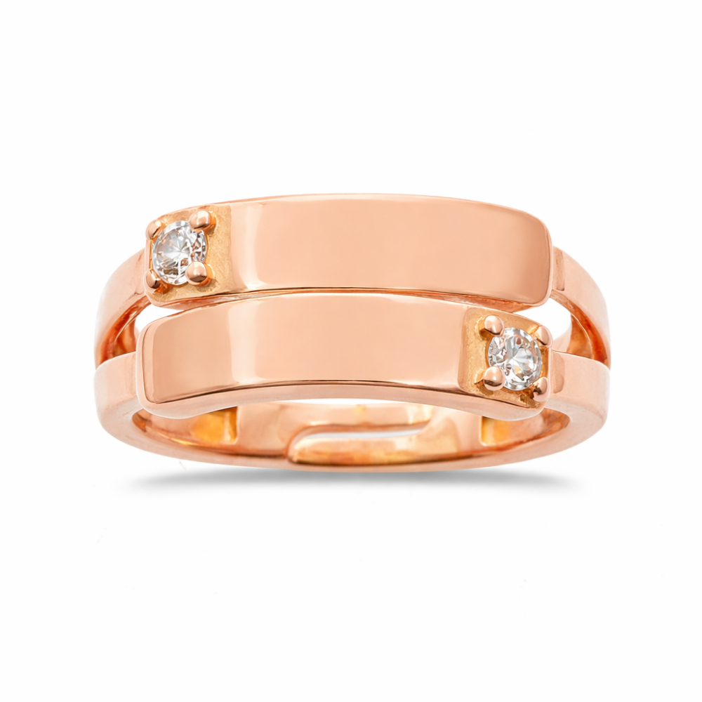 Zirkon Taşlı Rose Renk Ayarlanabilir Ölçü Çift Sıra İsme Özel Harf Yazılı 925 Ayar Gümüş Kadın Yüzük - 2