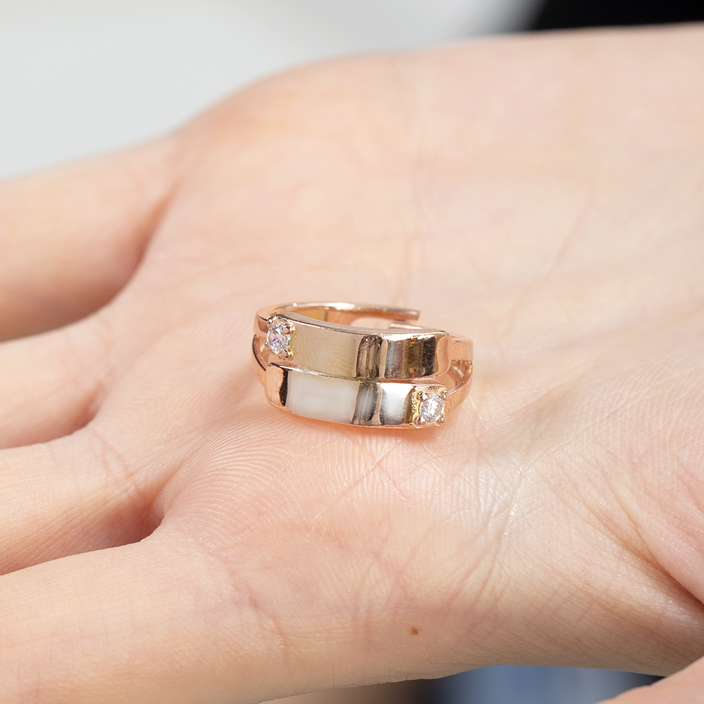 Zirkon Taşlı Rose Renk Ayarlanabilir Ölçü Çift Sıra İsme Özel Harf Yazılı 925 Ayar Gümüş Kadın Yüzük - 3