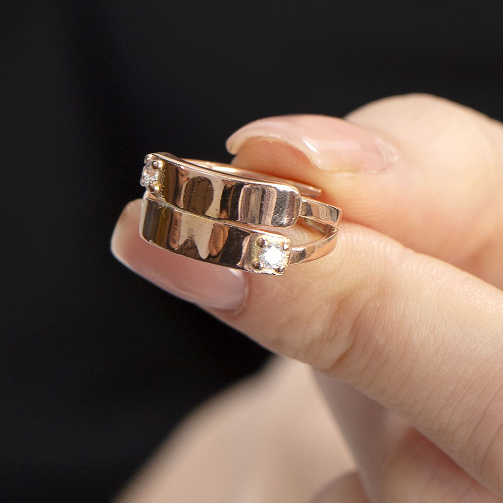 Zirkon Taşlı Rose Renk Ayarlanabilir Ölçü Çift Sıra İsme Özel Harf Yazılı 925 Ayar Gümüş Kadın Yüzük - 4