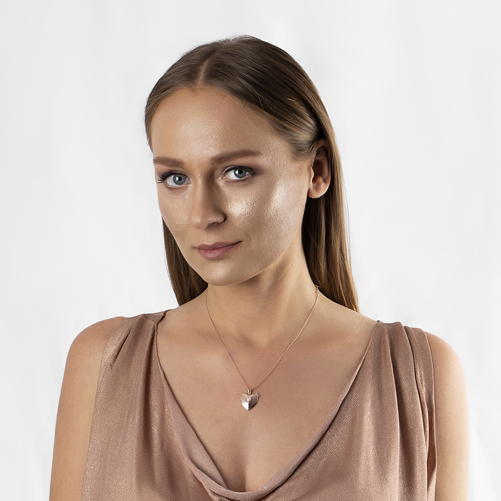 Zirkon Taşlı Rose Renk İsme Özel Yazılı 925 Ayar Gümüş Kalp Kolye - 4