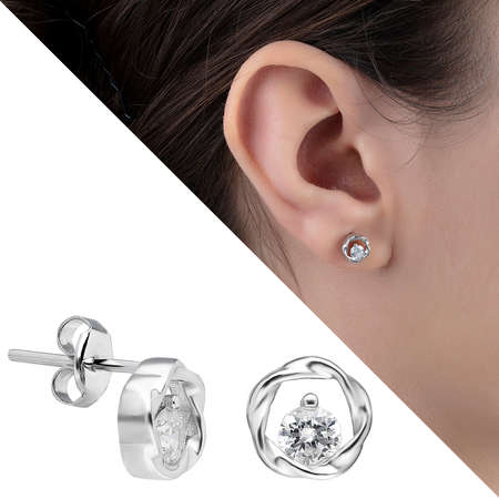 Zirkon Taşlı Rüzgar Gülü Tasarım 925 Ayar Gümüş Tektaş Küpe - Tesbihane