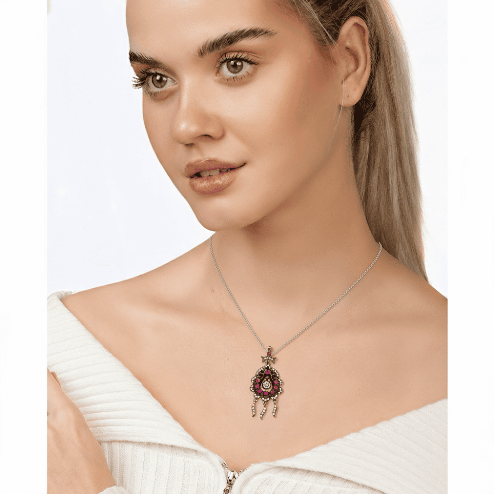 Zirkon Taşlı Sallantılı Damla Tasarım Otantik Kolye - 1