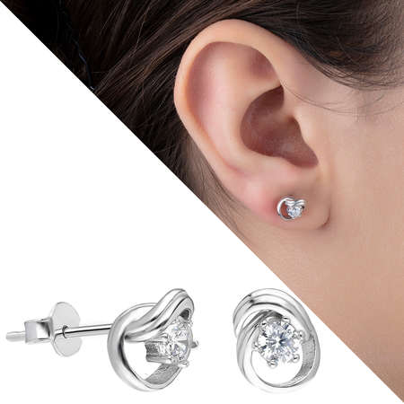 Zirkon Taşlı Sarmal Tasarım 925 Ayar Gümüş Küpe - Tesbihane