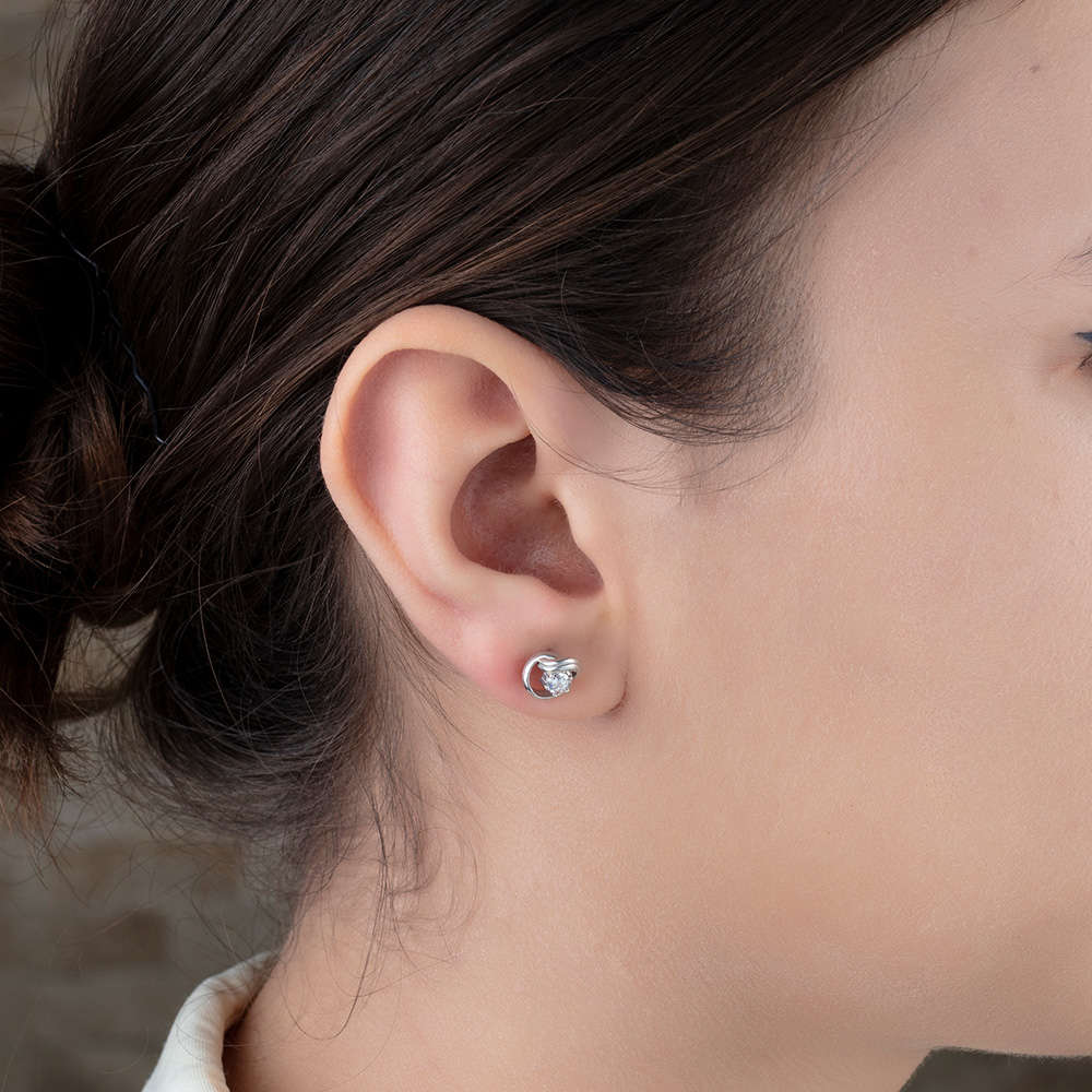 Zirkon Taşlı Sarmal Tasarım 925 Ayar Gümüş Küpe - 2