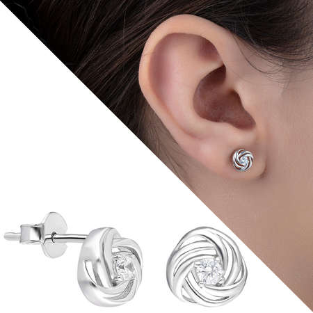 Zirkon Taşlı Sarmal Tasarım 925 Ayar Gümüş Tektaş Küpe - Tesbihane