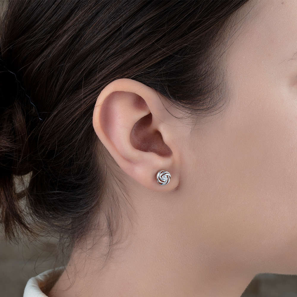 Zirkon Taşlı Sarmal Tasarım 925 Ayar Gümüş Tektaş Küpe - 2