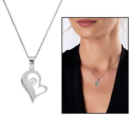 Zirkon Taşlı Gümüş Renk İsme Özel Yazılı 925 Ayar Gümüş Kalbimin Yarısı Kolye - Tesbihane