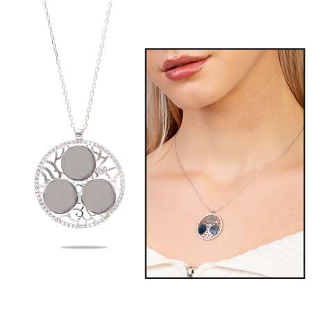 Zirkon Taşlı Gümüş Renk Kişiye Özel Üç İsim Veya Harf Yazılı 925 Ayar Gümüş Kadın Kolye - Tesbihane