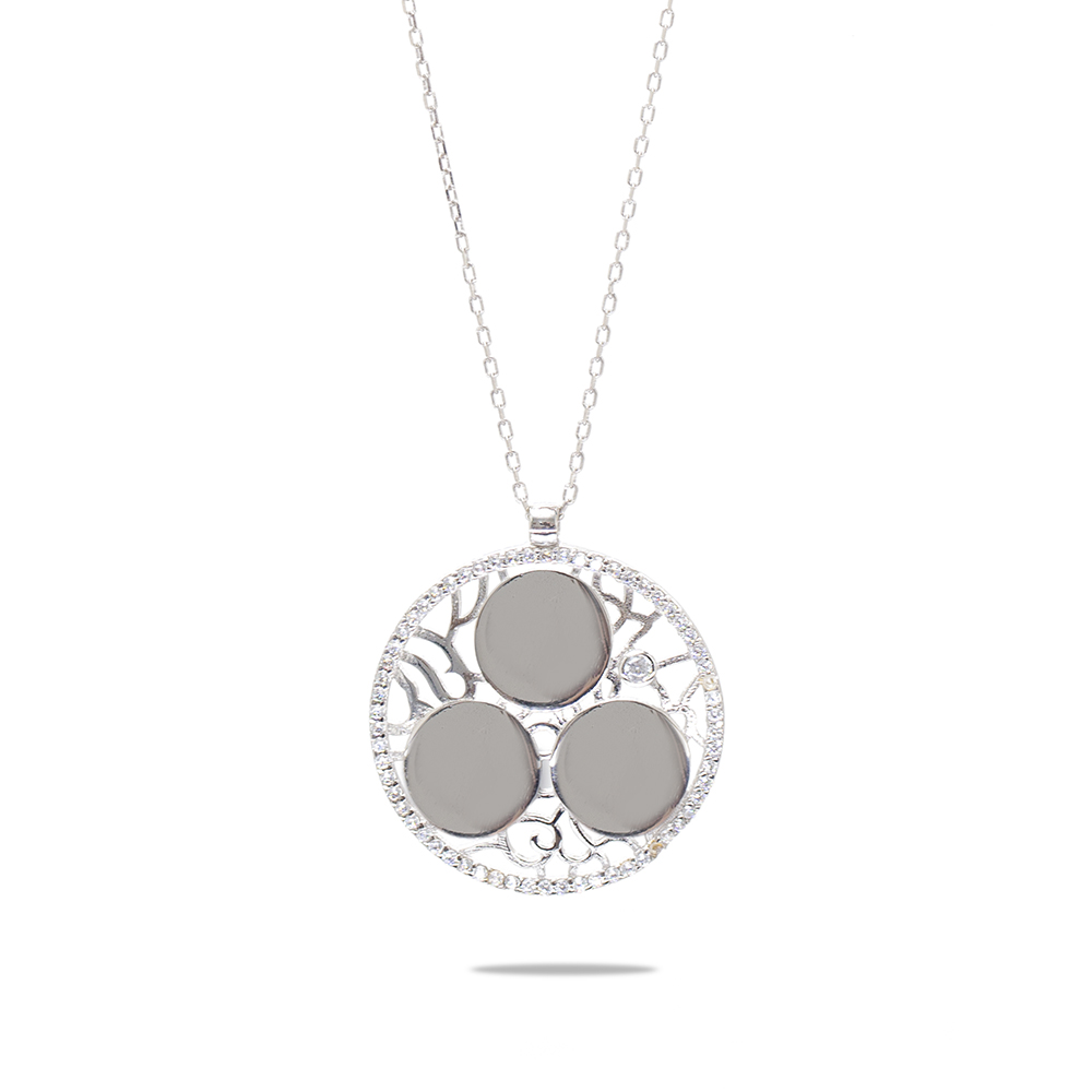 Zirkon Taşlı Gümüş Renk Kişiye Özel Üç İsim Veya Harf Yazılı 925 Ayar Gümüş Kadın Kolye - 2