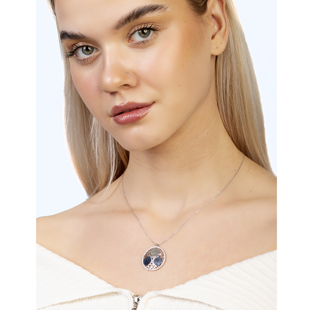 Zirkon Taşlı Gümüş Renk Kişiye Özel Üç İsim Veya Harf Yazılı 925 Ayar Gümüş Kadın Kolye - 3